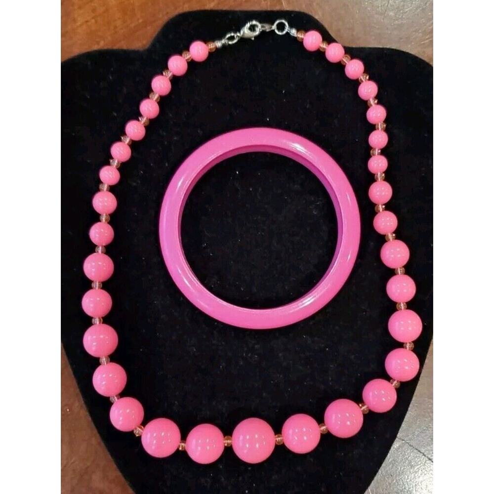 Pink Beaded Double Lobster Clasp Neck Bracelet Set Valentines Easter Birthday